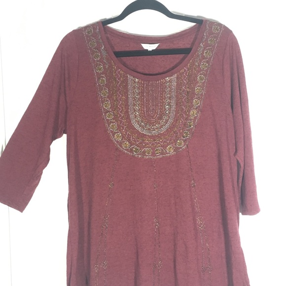 EUC Lucky Brand Burgundy 3/4 Sleeve Length Top - Picture 3 of 7